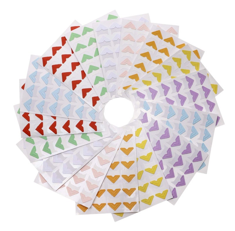 Penta Angel 16 Sheets 8 Colors Photo Corner Stickers Holder Protectors Self Adhesive Photo Mounting Corner Stickers Picture Corners for DIY Scrapbooking Photo Album Personal Journal Diary, 384 Count - Image 3